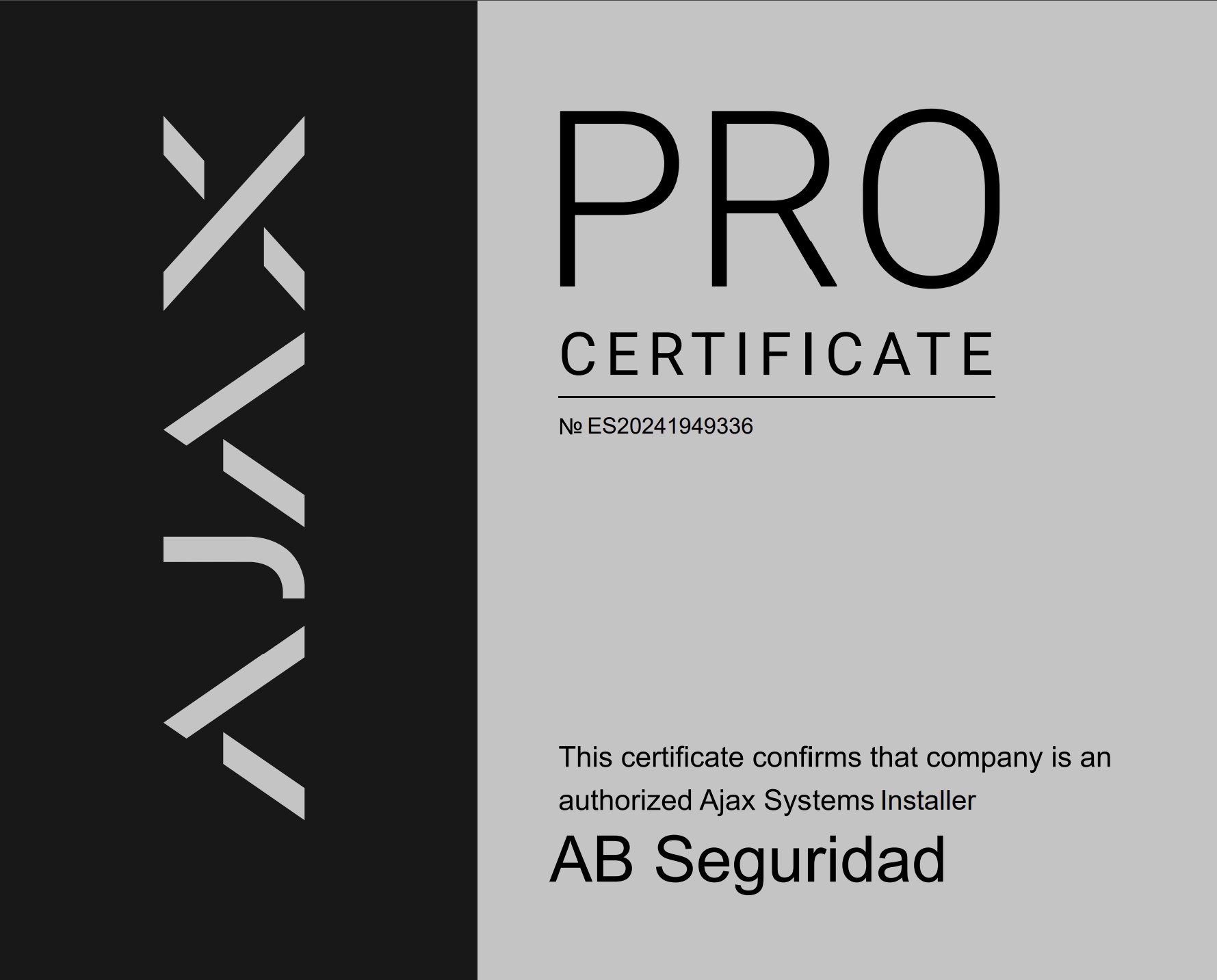 Partner Pro Certificate de Ajax Systems